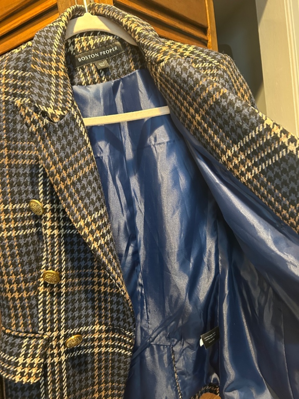Boston Proper Navy, Brown & Cream Plaid Double-Breasted Suit Set - Picture 9 of 15